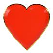 Plato corazón flat rojo borde dorado 6u