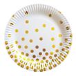 Plato redondo chico met blanco lunares dorados 6u