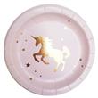 Plato redondo rosa Unicornio dorado 10u
