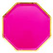 Plato flat octogonal borde dorado fucsia 10u
