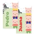 Tarjetas largas con cinta Los tres chanchitos 20u Pers