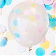 Globos transp. confetti pastel y cinta 6u