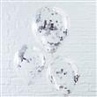 Globos transp. confetti plateado 6u