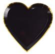 Plato corazón flat negro borde dorado 10u