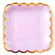 Plato cuadrado gde. onditas doradas lila 10u