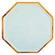 Plato flat octogonal borde dorado verde agua 10u