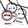 Tarjetitas dobles con cinta Autitos vintage 16u Pers