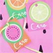 Tarjetitas dobles con cinta Frutas 16u Pers