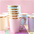 Tazas de papel vintage met con borde dorado 6u ROSAS