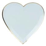 Plato corazón flat celeste borde dorado 10u