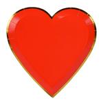 Plato corazón flat rojo borde dorado 6u