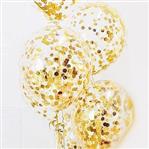 Globos transp. confetti dorado 6u
