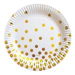 Plato redondo chico met blanco lunares dorados 6u