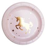 Plato redondo rosa Unicornio dorado 10u