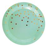 Plato redondo gde. met dorado dots verde agua pastel 6u