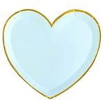 Plato corazón gde celeste borde dorado 6u