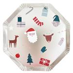 Plato flat octogonal plateado Chirstmas eve 10u