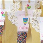 Kit souvenir Búho bolsita, blonda, clip y tarjetita personalizada 10u