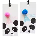 Tarjetas largas con cinta Panda con pompón 12u
