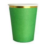 Vaso liso verde con borde dorado 6u
