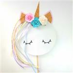 Pinche para torta Unicornio con flores y cinta