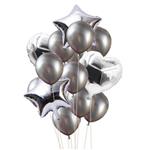Globos Set plateados latex, met corazon y estrella x14