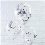 Globos transp. confetti plateado 6u