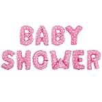 Globos frase Baby Shower fucsia corazones
