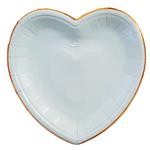 Plato corazón celeste borde dorado 10u