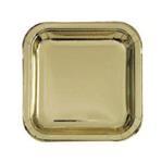 Plato cuadrado chico liso dorado 10u