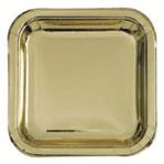 Plato cuadrado gde. liso met dorado 10u