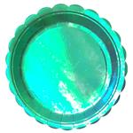 Plato redondo onditas Iridiscente grande aguamarina 10u