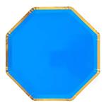 Plato flat octogonal borde dorado azul 10u
