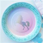 Platos unicornio aqua e iridiscente 6u