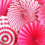 Rosetas set rayas y lunares fucsia y blanco