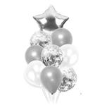 Globos Set plateados y transparentes con confetti y estrella x9
