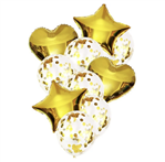 Globos Set transparentes con confetti gold estrella y corazon x10