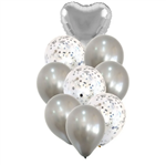 Globos Set plateados y transparentes con confetti y corazon x9