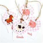 Tarjetitas dobles con cinta Granja rosa 16u Pers