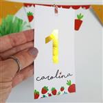 Tarjetas largas con cinta Frutillas UNO dorado 20u