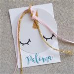 Tarjetitas dobles e hilo Unicornio 16u Pers