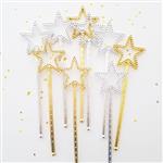 Varitas de estrellas chicas plateadas y doradas 12u