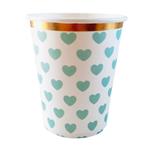 Vaso Corazones Aqua borde dorado 10u