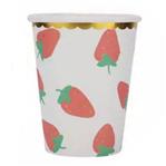 Vasos Frutillas borde dorado 8u