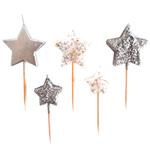 Velitas set estrellas plateadas con glitter 5u