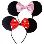 Vincha Minnie rosa/roja con moñito de tela