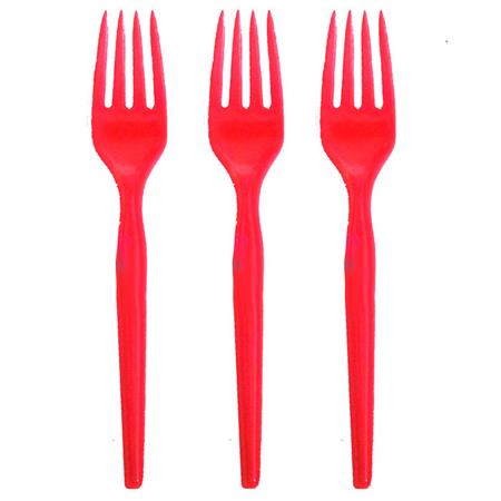Cubierto plástico. Tenedor rojo 10u