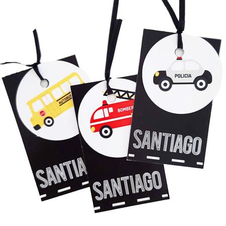Tarjetitas dobles con cinta Autitos y transportes 16u Pers