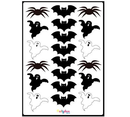 Stickers plancha fantasmas, murciélagos y arañas 20s 1u