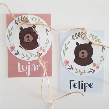 Tarjetitas dobles con cinta Bosque 16u Pers
